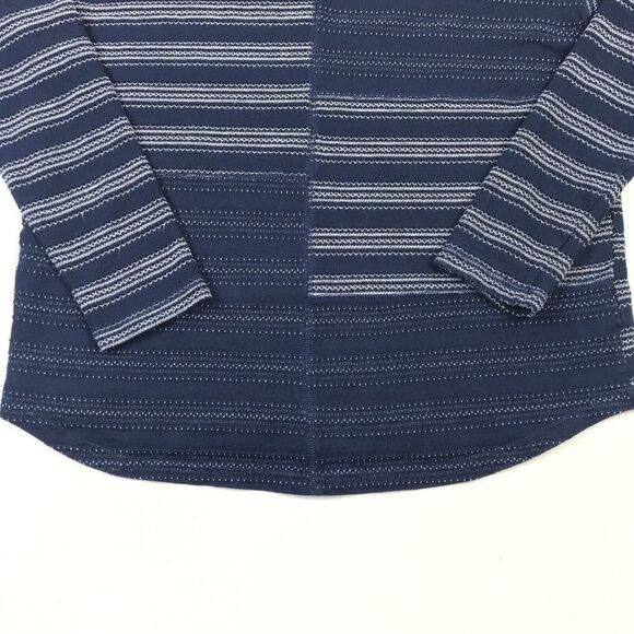 Chaps Womens Cotton Textured Knit Top Striped Shirt Long Sleeve Casual S Small - Picture 2 of 11